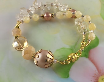 Champagne Chalcedony Citrine 18k Gold Plated Magnetic Clasp Bracelet 7"