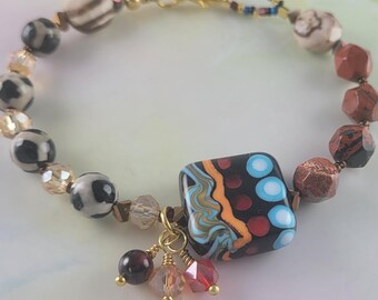 Lamp Work African Beaded Bracelet with Dangles