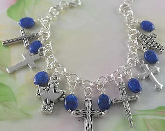 Lapis Lazuli Cross Bracelet 7" 1/2" Extender
