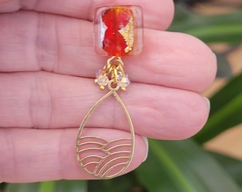 Venetian Murano Glass Stud Raw Brass Teardrop Crystal Earrings Posts