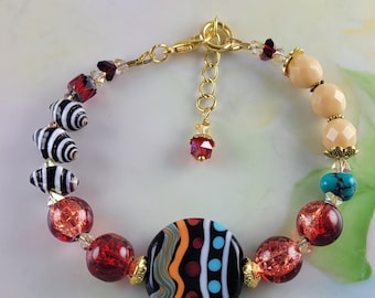 Lamp Work African Beaded Bracelet Extender Chain 7 - 8"