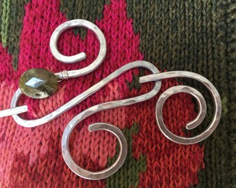 Shawl Pin Infinity with Genuine Green Garnet