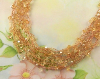 Crocheted Citrine and Silver Necklace Long