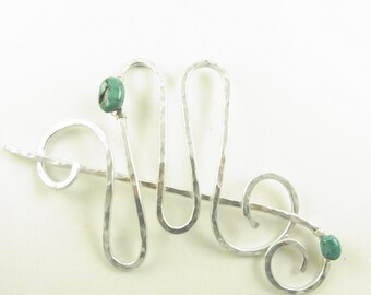 Silver Hair Slide Squiggle with Genuine Turquoise