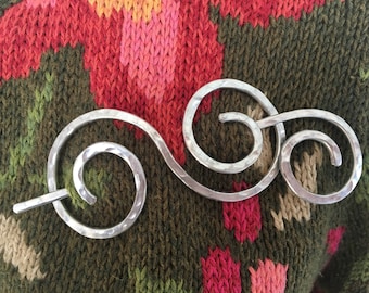 Silver Minimalist Shawl Slide/Barrette/Clip/Stick Double Spiral Without Stones