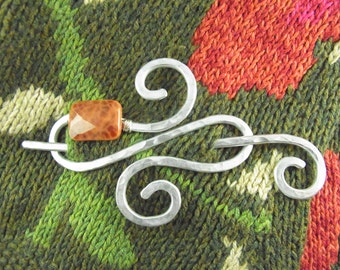 Silver Infinity Shawl Pin/Brooch/Clasp with Genuine Fire Agate
