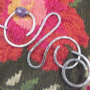 Shawl Pin Large Abstract Flourish with Genuine Amethyst