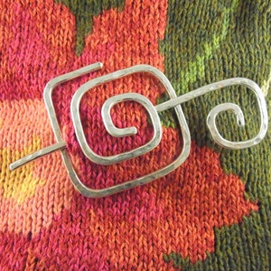 Silver Shawl Pin/Brooch/Slide Minimalist Square Spiral