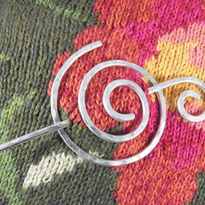 Silver Shawl Pin/Brooch/Clasp Hammered Aluminum Spiral Minimalist
