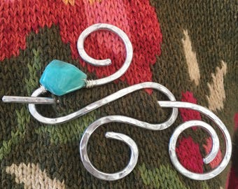 Shawl Slides Aluminum Fancy Infinity with Amazonite