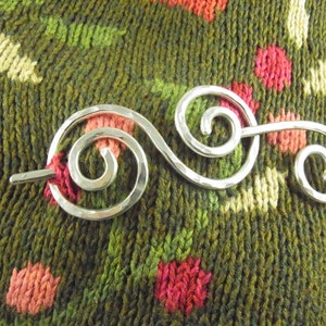 Silver Shawl Pin/Brooch/Slide Double Spiral Minimalist