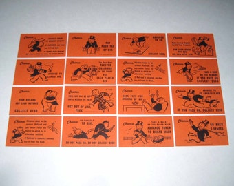 Vintage Monopoly Chance Game Card Pieces Set of 16.