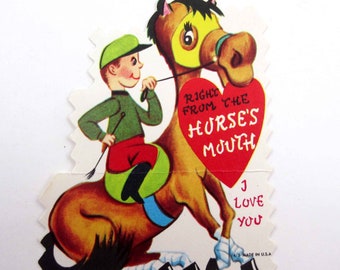 Vintage Children's Valentine Card with Jockey Boy on Horse