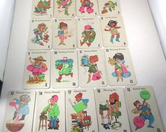 Vintage 1960s Jumbo Old Maid Game Cards Partial Set of 17