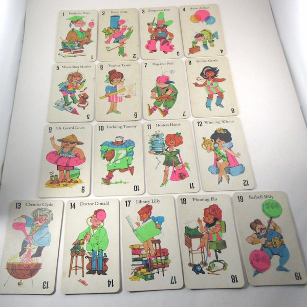 Vintage 1960s Jumbo Old Maid Game Cards Partial Set of 17