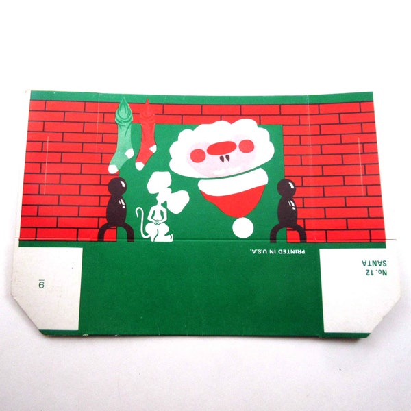 Vintage Unused Christmas Cardboard Candy Box with Santa Claus Upside Down in Chimney Fireplace
