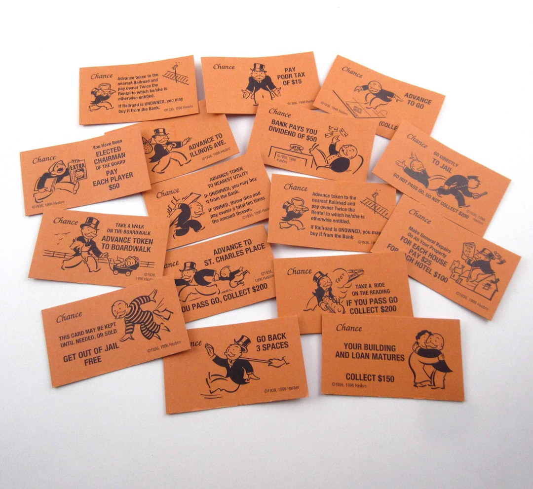 Miniature Monopoly Chance Game Card Pieces Set of 16 Etsy
