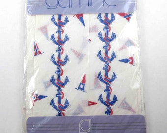 Vintage 1980s Gamine Easton Nylon Stockings Hose Pantyhose with Red and Blue Anchors and Flags Unopened Deadstock
