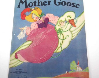 Mother Goose  Vintage 1930s Over Sized Children's Book Illustrated by Fern Bisel Peat