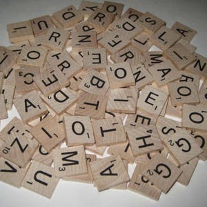 Vintage Wooden Scrabble Tiles or Game Pieces Set of 98