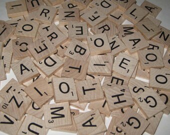 Vintage Wooden Scrabble Tiles or Game Pieces Set of 100