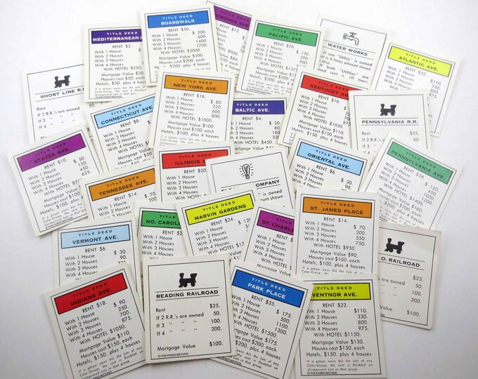 Monopoly Title Deed, Railroad and Utility Cards Set of 28 - Etsy