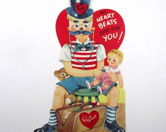 Vintage Over Sized Children's Mechanical Valentine Card with Doctor Doll Bear Bag Stethoscope Top Hat