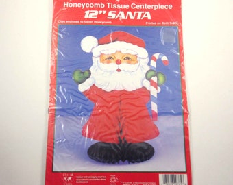 Vintage 12" Santa Claus and Candy Cane Novelty Honeycomb Centerpiece Die Cut Decoration in Original Package by Cleo