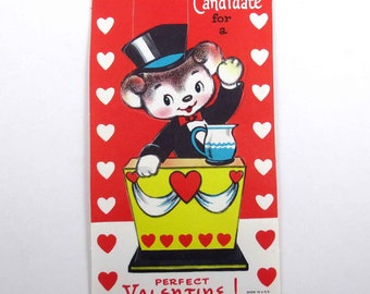 Vintage Unused Children's Valentine Card with Bear Political Candidate