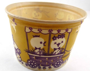 Vintage Yellow Waxed Cardboard Easter Joy Ride Cottage Cheese Container Rabbits Chicks Ducks by Lily