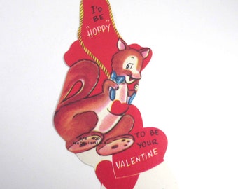 Vintage Unused Children's Valentine Card with Cute Kangaroo Jumping Rope