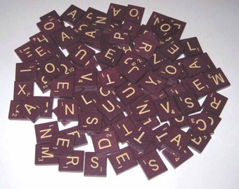 Maroon Wooden Scrabble Tiles or Game Pieces Lot of 100 Rare Color