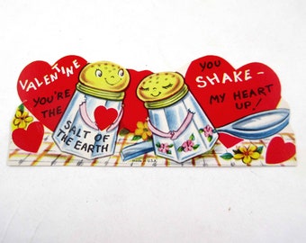 Vintage Children's Valentine Card with Anthropomorphic Salt and Pepper