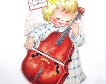 Vintage 1940s Christmas Greeting Card with Sweet Angel and Real Feather by Hallmark