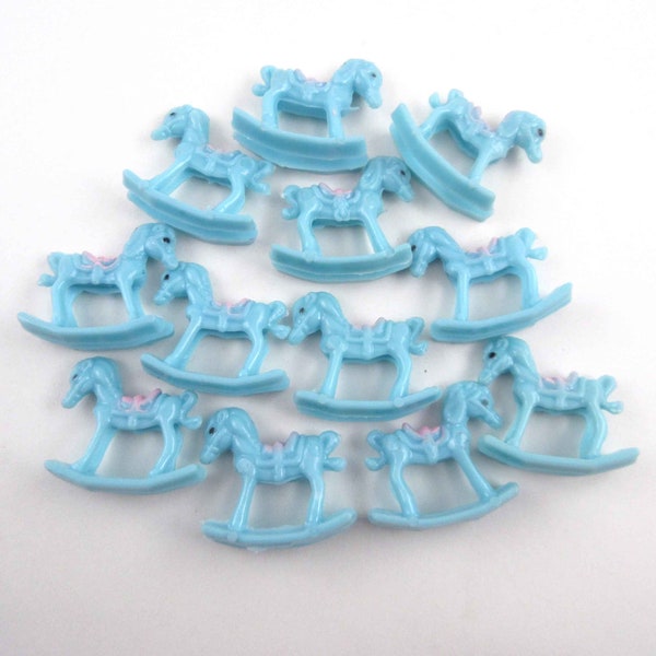 Vintage Blue Baby Rocking Horse Cake Cupcake Decorations Decor Toppers Set of 12