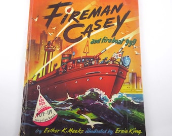 Fireman Casey and Fireboat 999 Vintage 1940s Pop Up Surprise Children's Book by Esther Meeks  Illustrated by Ernie King