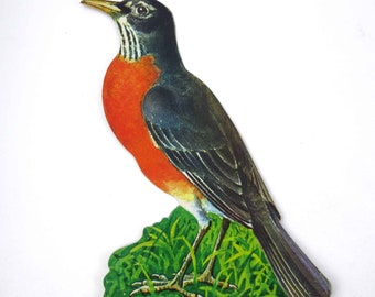 Vintage Die Cut Cardboard Robin Bird Decoration by Dennison