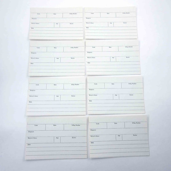 Vintage Medical X Ray Record Cards Set of 8 Unused