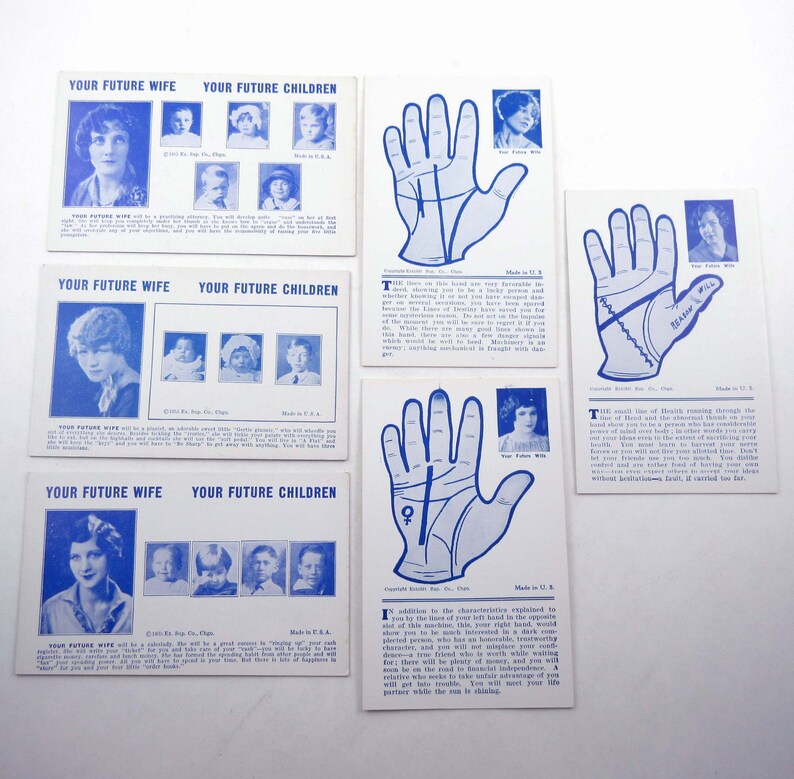 Vintage Your Future Wife and Children Fortune Telling Arcade Cards Set of 6 Lot A