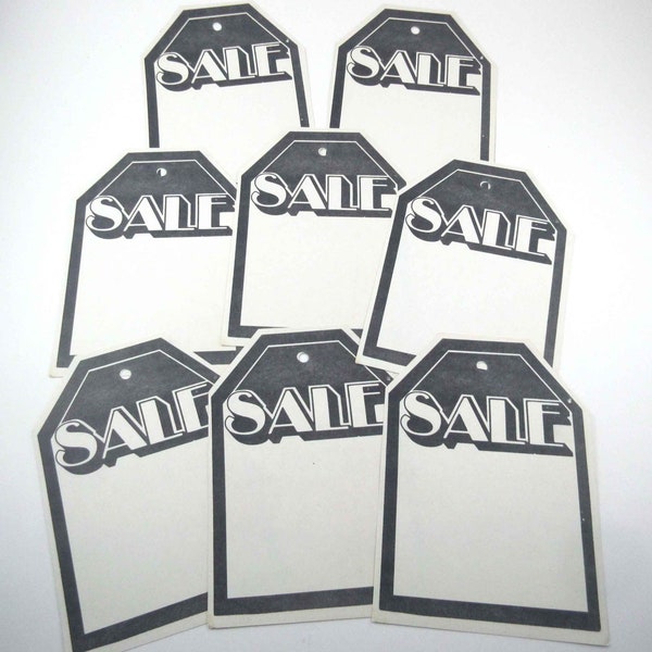 Vintage Unused Black and White Sale Store Pricing or Merchandise Tags Set of 8