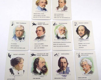 Vintage Children's Authors Playing Cards with Characters Partial Set of 10