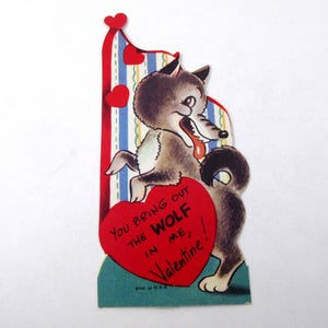 Vintage Unused Children&#39;s Valentine Card with Cute Wolf