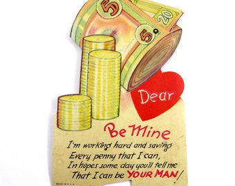 Vintage Mechanical Valentine Card with Roll of Money Coins Pennies