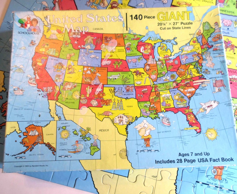 Vintage 1980s Giant Map Puzzle Of The United States By Random Etsy