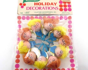 Vintage Yuletide Holiday Decorations 10 Cute Angels with Spun Cotton Heads Taiwan