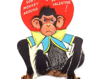Vintage Children's Valentine Card with Grumpy Monkey in Jacket by Hallmark