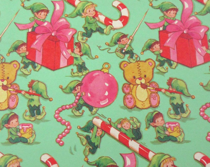 Vintage Green Christmas Wrapping Paper or Gift Wrap With Cute Etsy