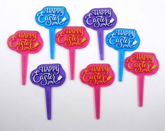 Vintage Happy Easter Signs Words Novelty Cupcake Picks or Toppers Set of 8 Lot A