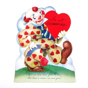 Vintage Unused Mechanical Valentine Card with Cute Circus Clown by A-Meri-Card