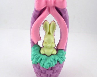 Vintage Wizard Air Freshener Bunny Rabbit in Purple Easter Basket with Pink Bow Wax Figurine